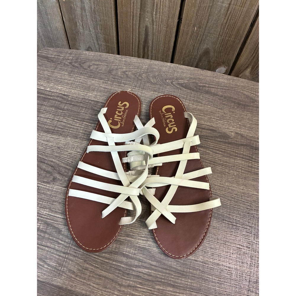 Circus by Sam Edelman Womens Strappy Gladiator Flat Sandals White Brown Size 10
